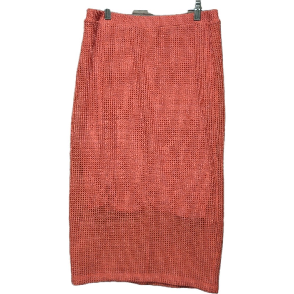 Bobeau Womens Medium Coral Crochet Knit Midi Skirt Stretch Lined Boho Pencil